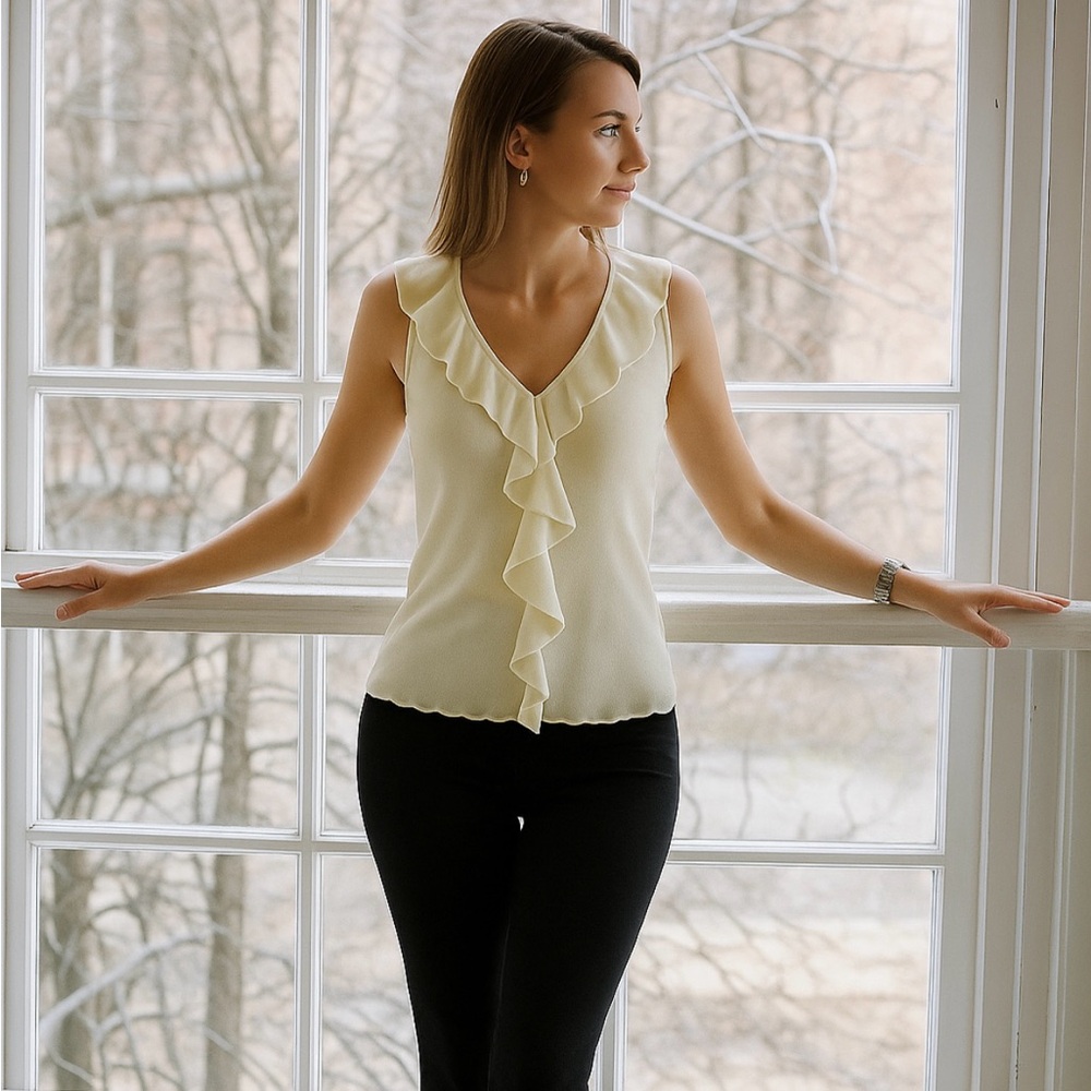 The Limited Cream Ruffle V-Neck Blouse. BNWT!